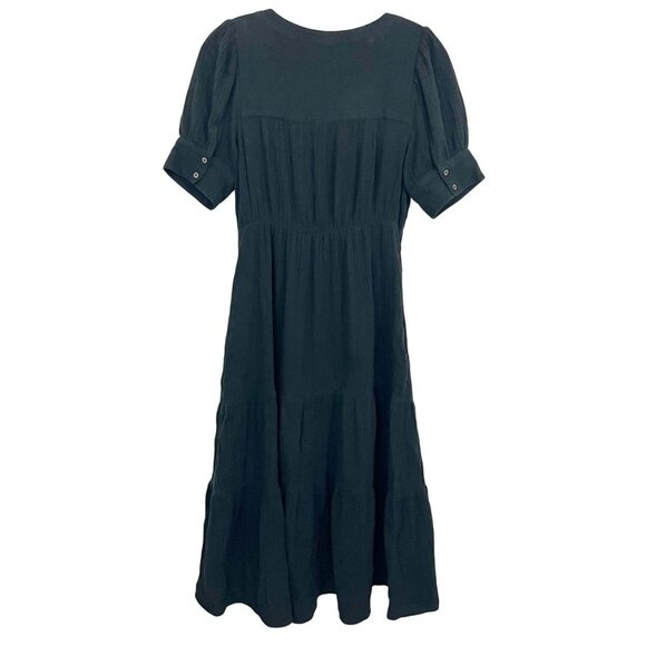Madewell Lightspun Tiered Button Front Midi Dress Black Gauze V-Neck - Size 00 - Picture 2 of 6